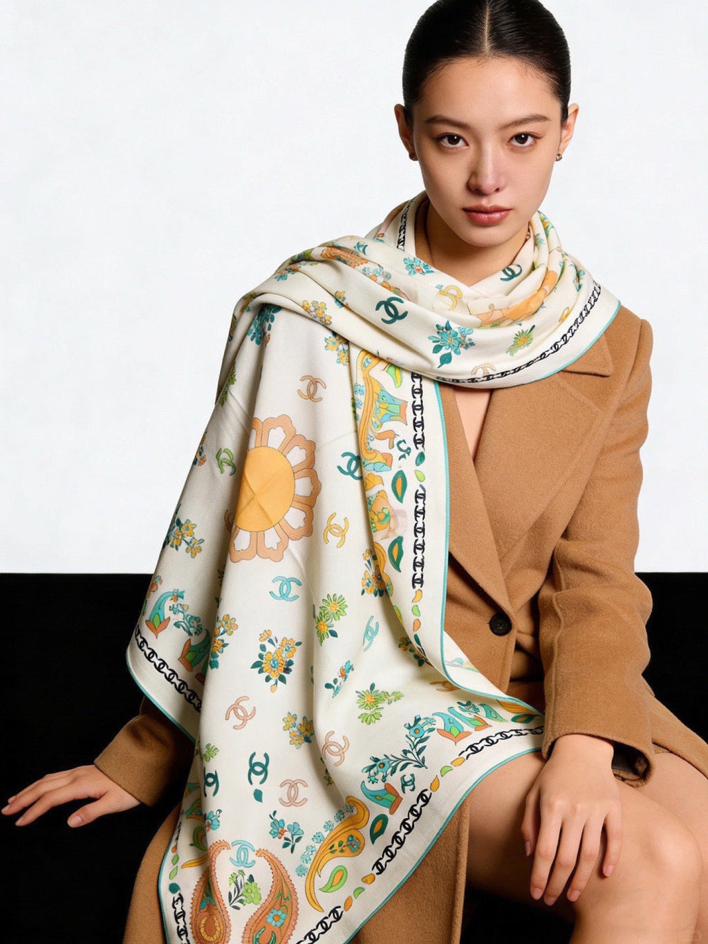CHANEL 26S SCARF 135 IN CASHMERE AND SILK 306128