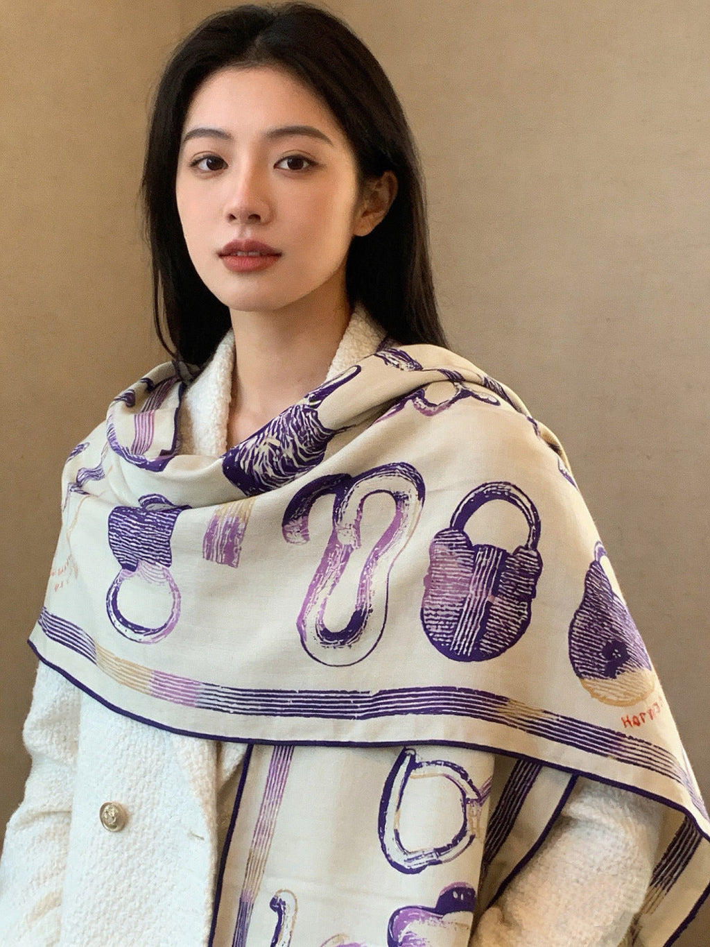 HERMES 26S PRINTED SQUARE SCARF 135 IN CASHMERE AND SILK 307238