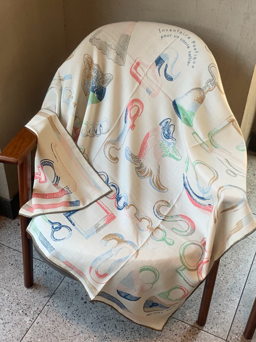 HERMES 26S PRINTED SQUARE SCARF 135 IN CASHMERE AND SILK 307240