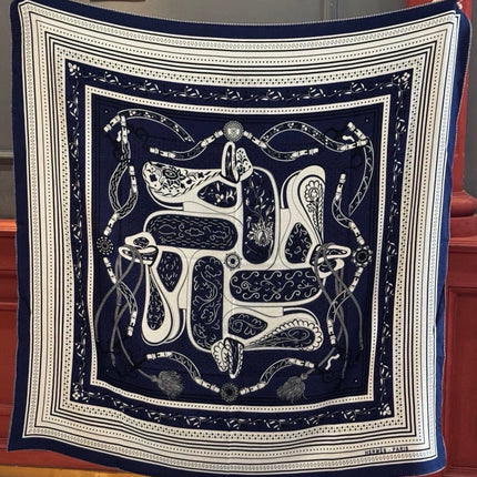 HERMES 26S PRINTED SQUARE SCARF 140 IN CASHMERE AND SILK 307280