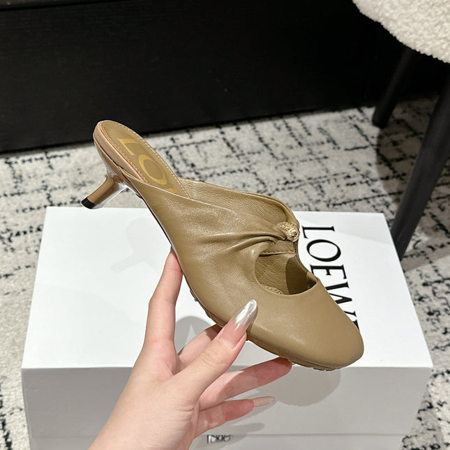 CHLOÉ 26S HIGH-HEELED MULES IN CAMEL BROWN CALFSKIN