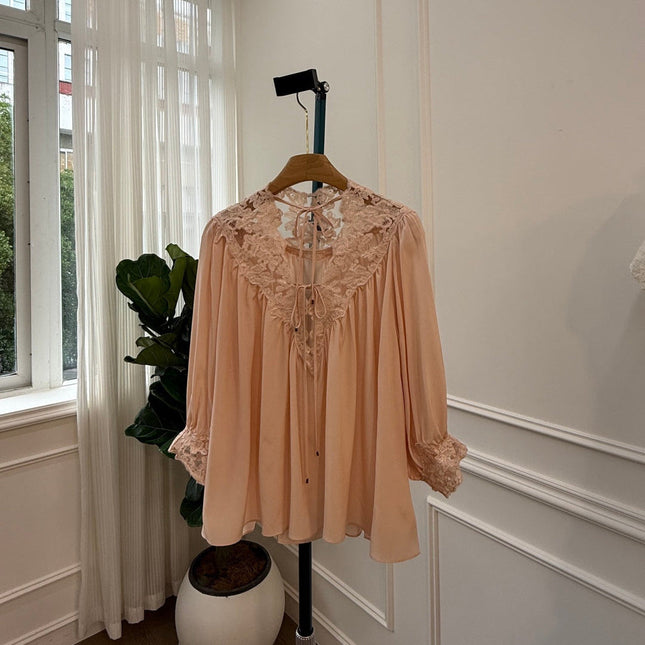 CHLOE 26S LACE TRIM TIE-NECK BLOUSE STYLE 41