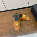 BALMAIN 26S LIP-EMBELLISHED SLIDES IN LIGHT BROWN PONY HAIR WITH GOLD HARDWARE