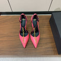 BALMAIN 26S CHAIN HIGH HEELS 95 MM IN PINK PATENT CALFSKIN