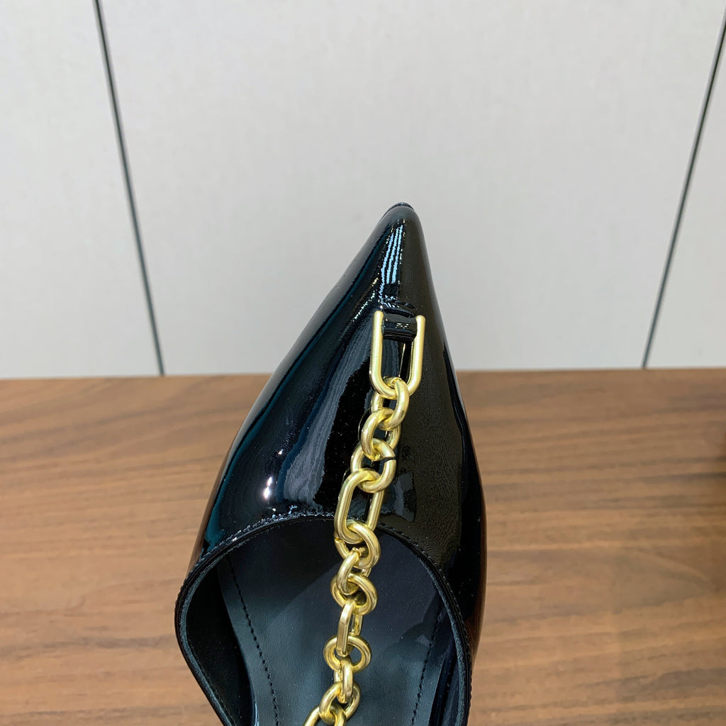 BALMAIN 26S CHAIN HIGH HEELS 95 MM IN BLACK PATENT CALFSKIN