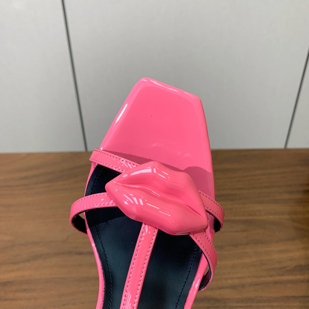 BALMAIN 26S LIP-EMBELLISHED HEELS 105 MM IN PINK CALFSKIN
