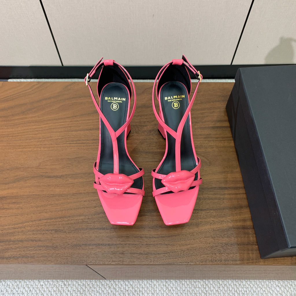 BALMAIN 26S LIP-EMBELLISHED HEELS 105 MM IN PINK CALFSKIN