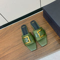 BALMAIN 26S B-BELT FLAT SANDALS IN OLIVE GREEN CALFSKIN AND PONY HAIR