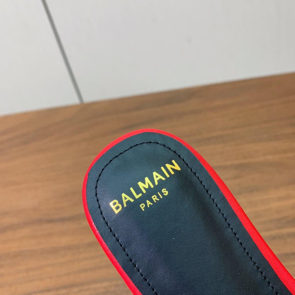 BALMAIN 26S FLAT SANDALS IN RED CALFSKIN AND MESH