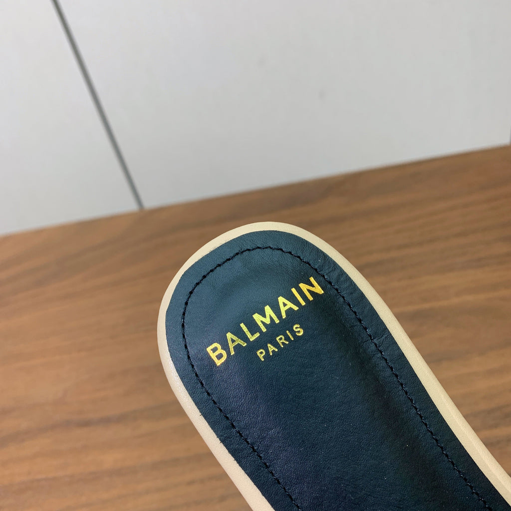 BALMAIN 26S FLAT SANDALS IN BEIGE CALFSKIN AND MESH