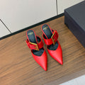 BALMAIN 26S HIGH-HEELED MULES 95 MM IN RED CALFSKIN AND PONY HAIR
