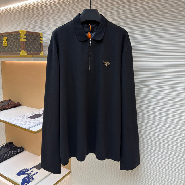 PRADA 26S LONG-SLEEVE ZIP POLO SHIRT 1109