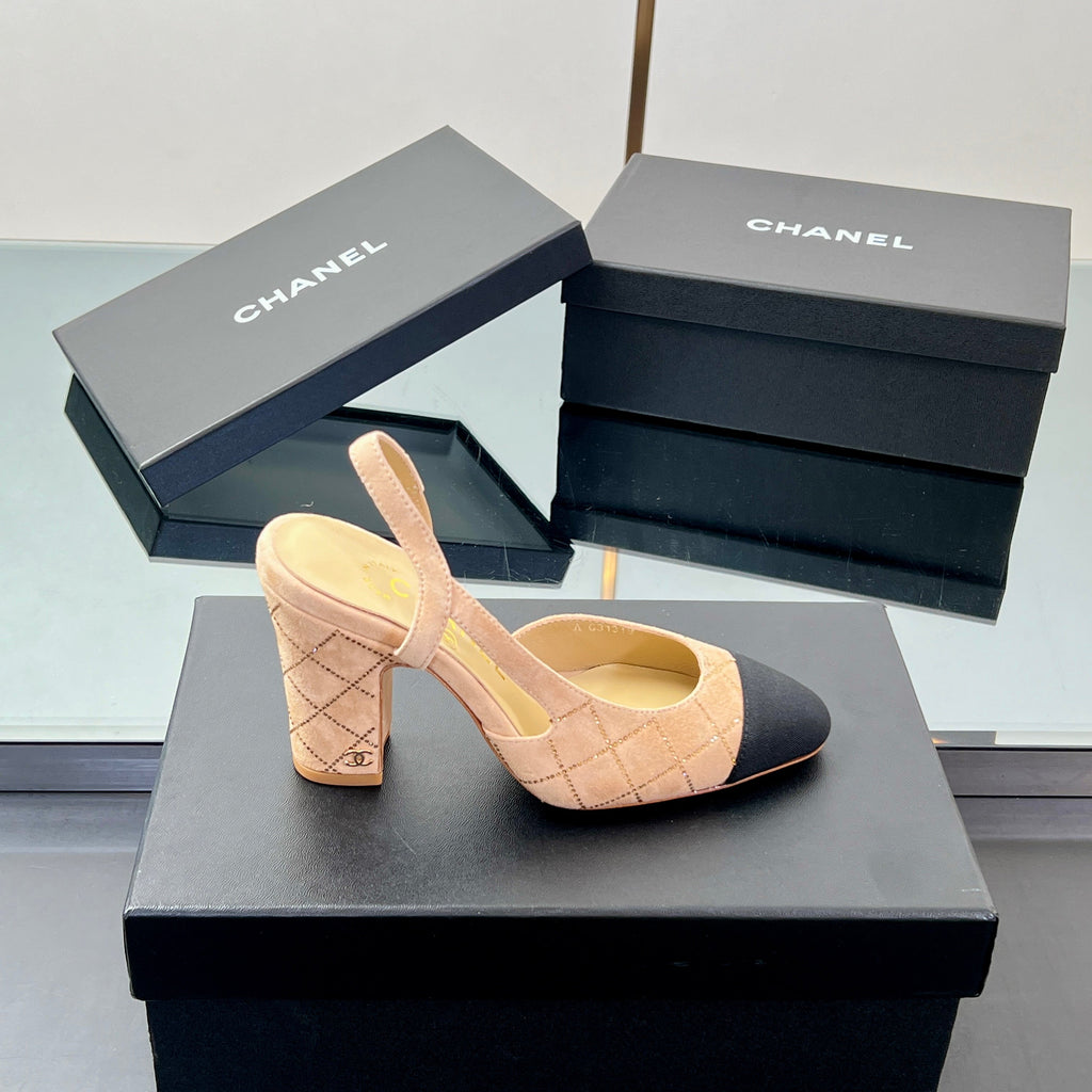 CC SLINGBACK 25S 95 MM IN BEIGE SUEDE AND CRYSTALS