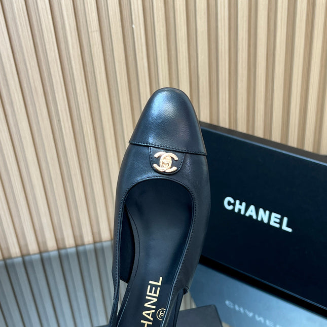 CHANEL 25S SLINGBACK SHOE 45MM IN BLACK CALFSKIN GOLD HARDWARE