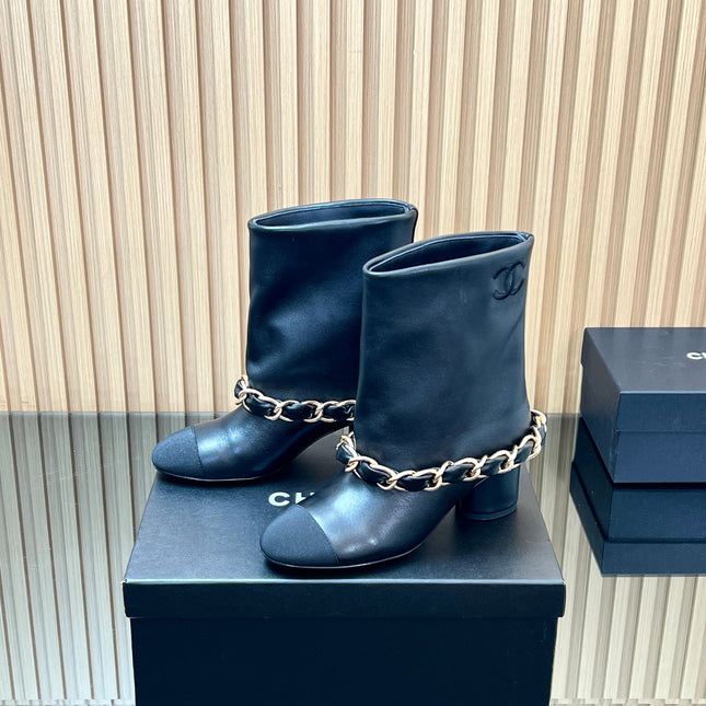 CHANEL 25S LOW BOOTS 65MM IN BLACK CALFSKIN GOLD HARDWARE