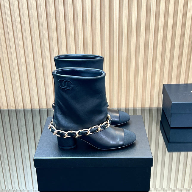 CHANEL 25S LOW BOOTS 65MM IN BLACK CALFSKIN GOLD HARDWARE