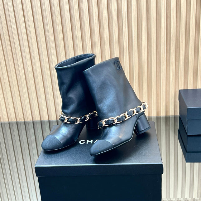 CHANEL 25S LOW BOOTS 65MM IN BLACK CALFSKIN GOLD HARDWARE