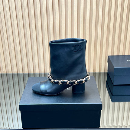 CHANEL 25S LOW BOOTS 65MM IN BLACK CALFSKIN GOLD HARDWARE