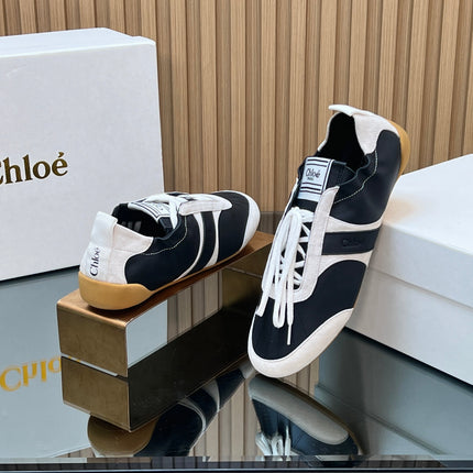 CHLOÉ 26S SNEAKERS IN BLACK CALFSKIN AND CREAM WHITE SUEDE