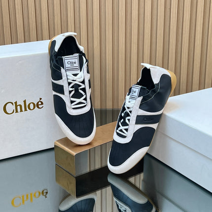 CHLOÉ 26S SNEAKERS IN BLACK CALFSKIN AND CREAM WHITE SUEDE