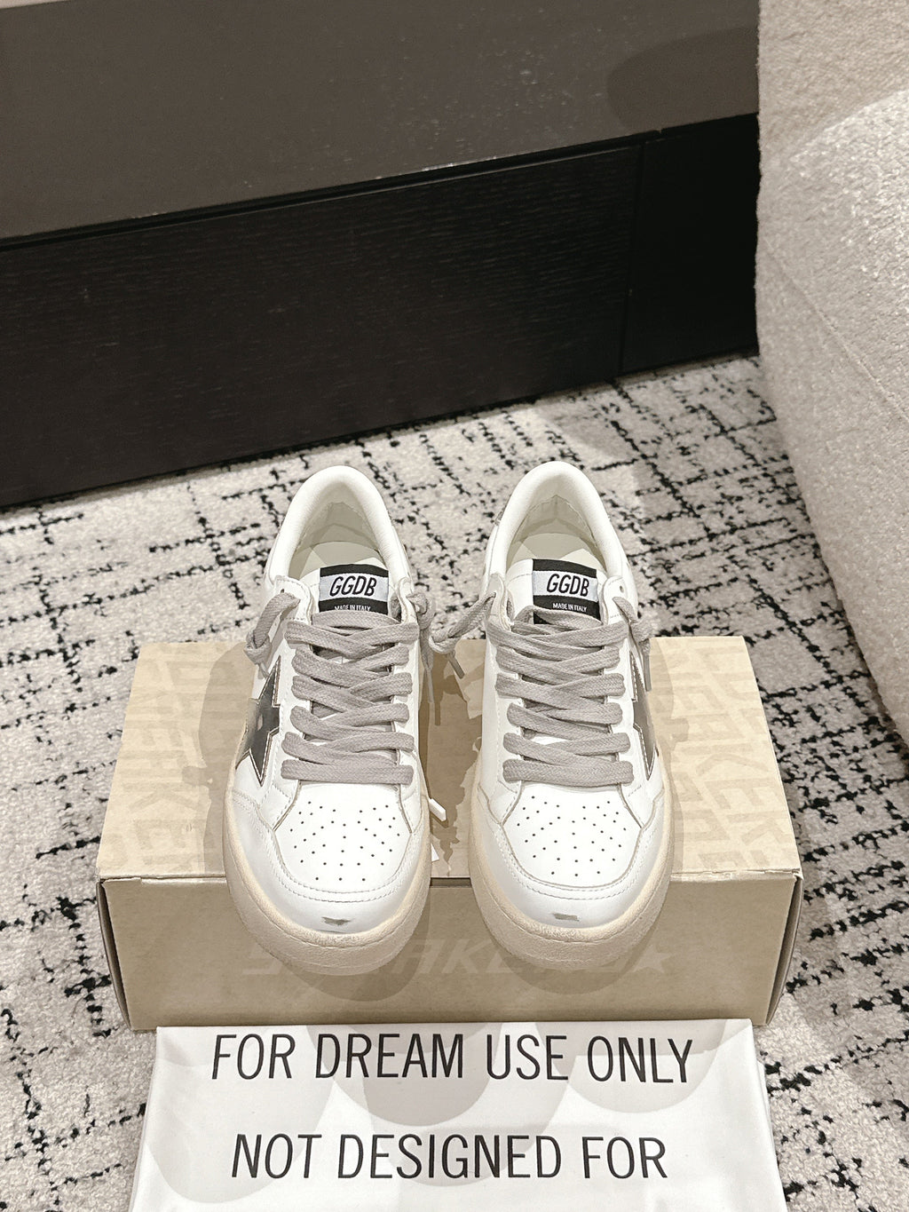 BALL STAR 2 SNEAKERS IN WHITE CALFSKIN SILVER STAR AND GLITTER HEEL TAB