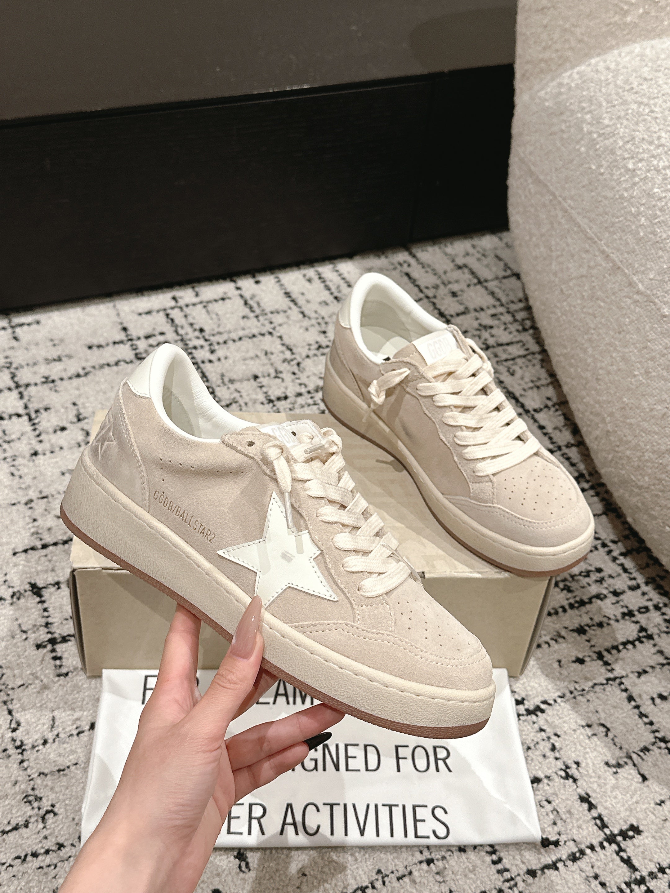 BALL STAR 2 SNEAKERS WITH WHITE CALFSKIN STAR BEIGE SUEDE UPPER