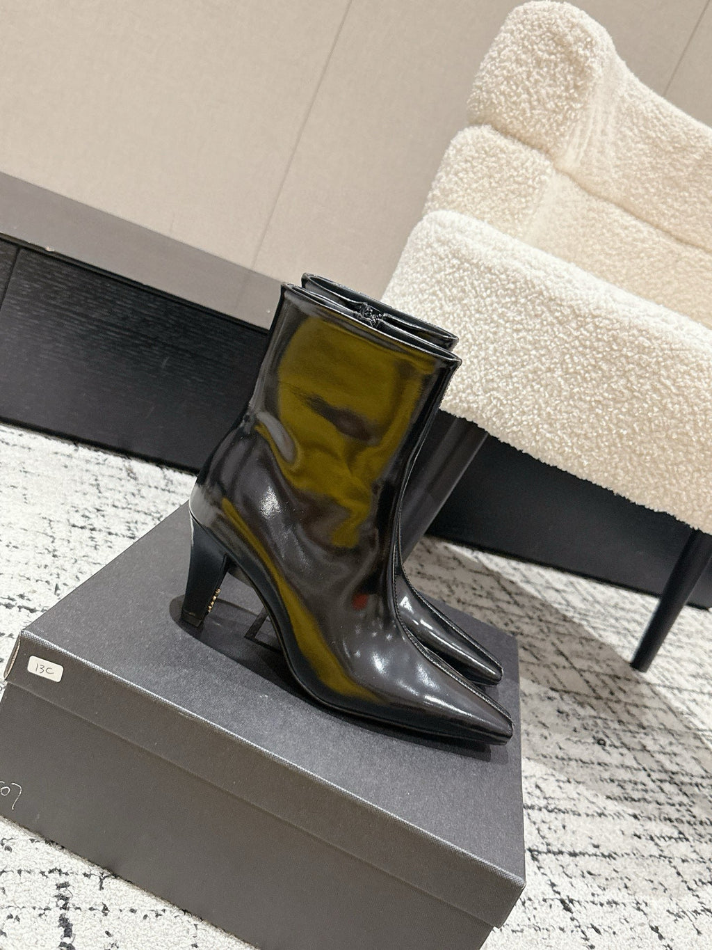 YSL 25S HEELED ANKLE BOOTS 70 MM IN BLACK LAMBSKIN
