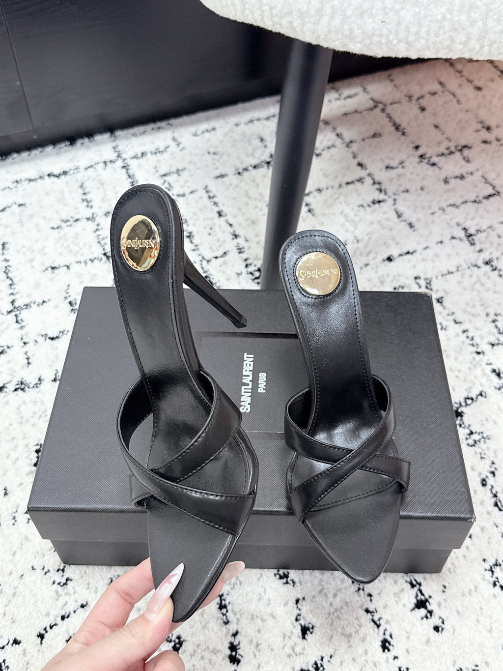 YSL 26S HEELED SANDALS 95 MM IN BLACK CALFSKIN WITH CROSS STRAP