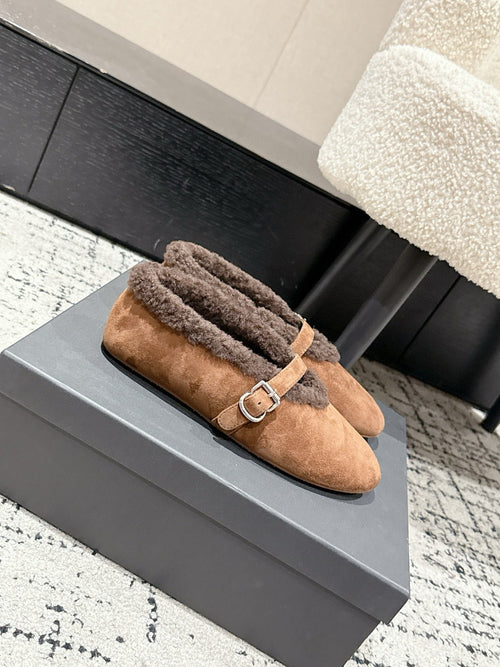 ALAIA 26S  BALLET FLATS IN BROWN SUEDE AND WOOL