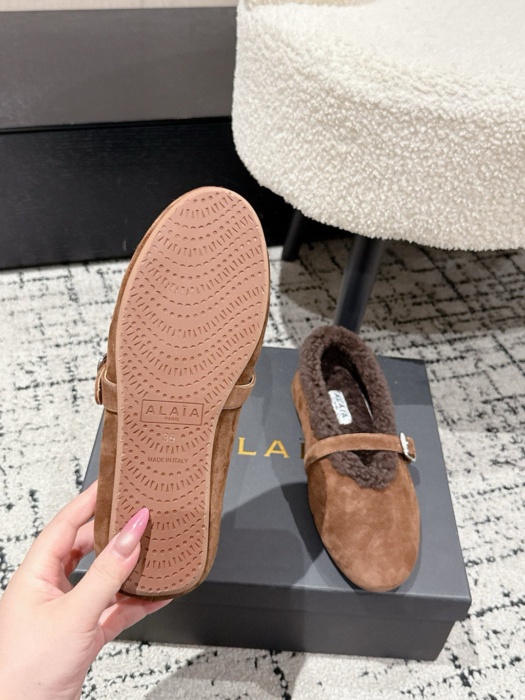 ALAIA 26S  BALLET FLATS IN BROWN SUEDE AND WOOL
