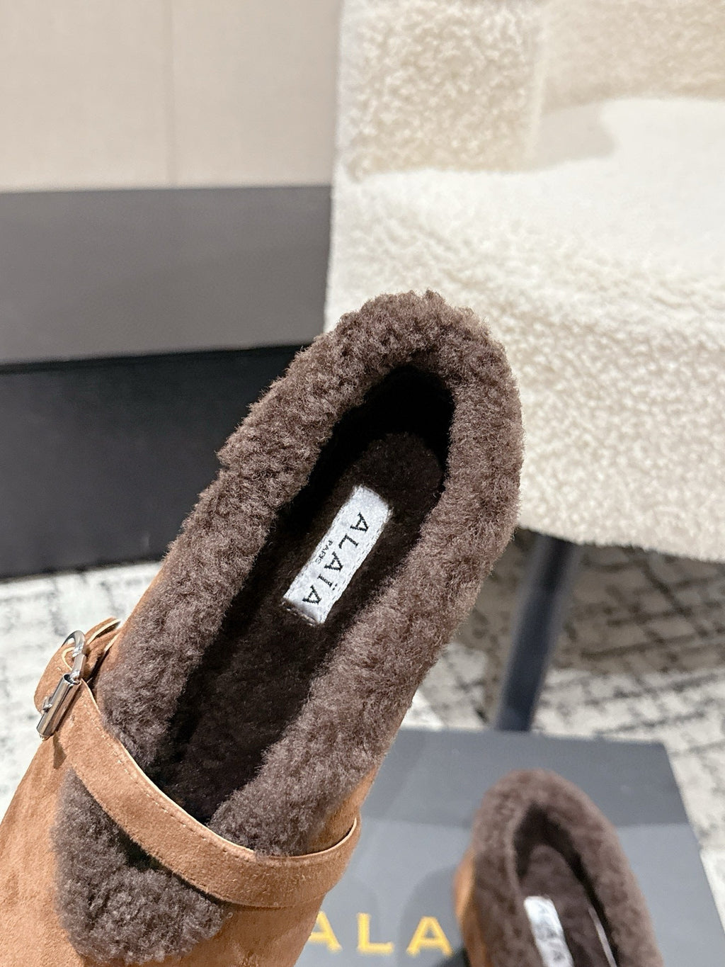 ALAIA 26S  BALLET FLATS IN BROWN SUEDE AND WOOL
