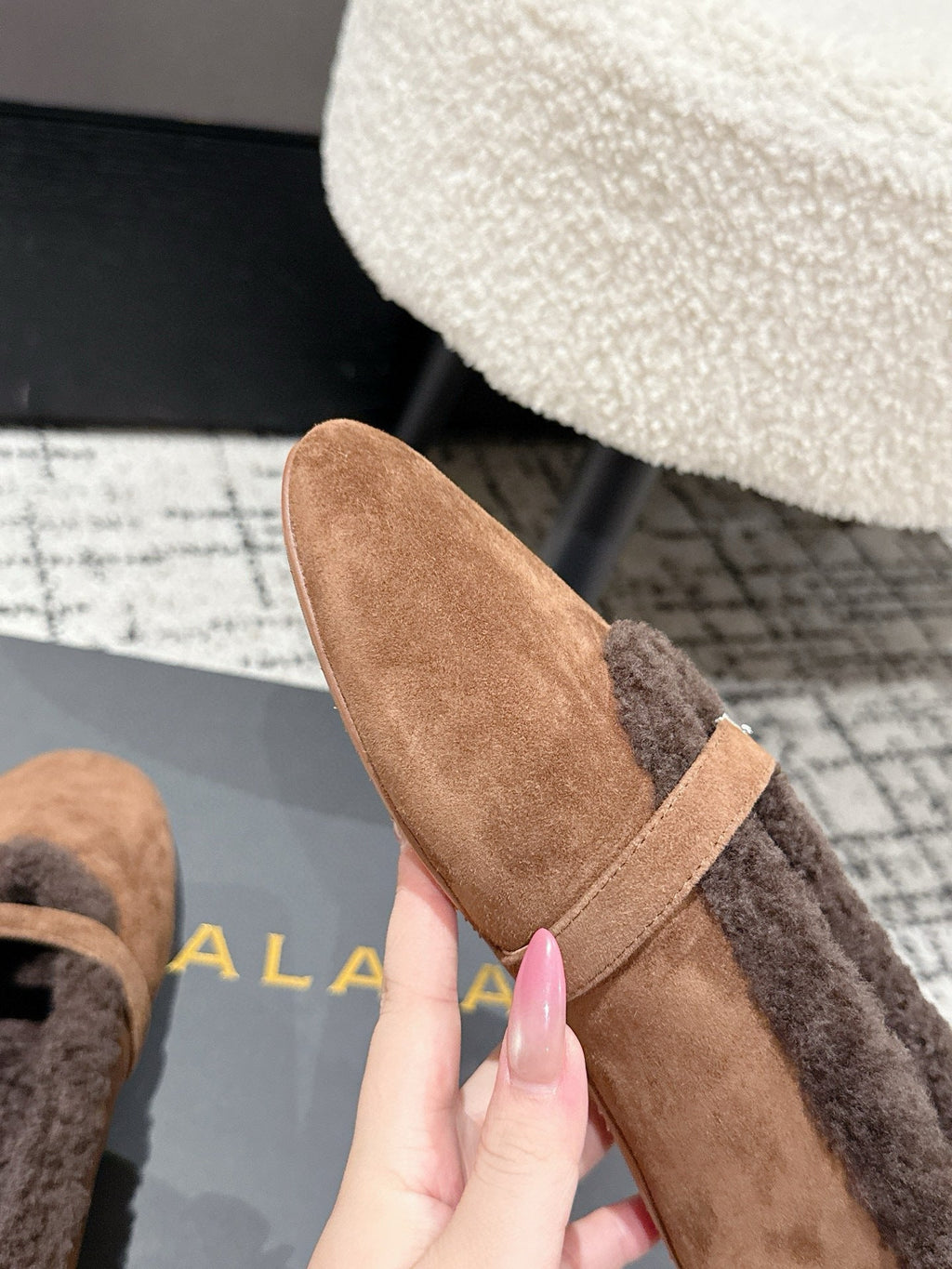 ALAIA 26S  BALLET FLATS IN BROWN SUEDE AND WOOL