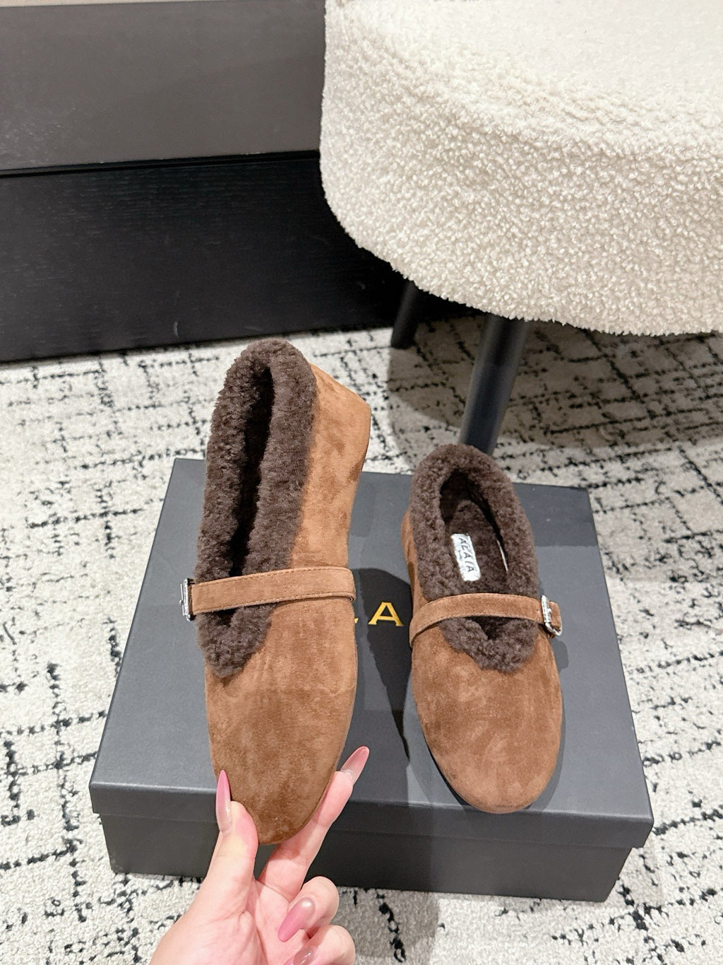 ALAIA 26S  BALLET FLATS IN BROWN SUEDE AND WOOL