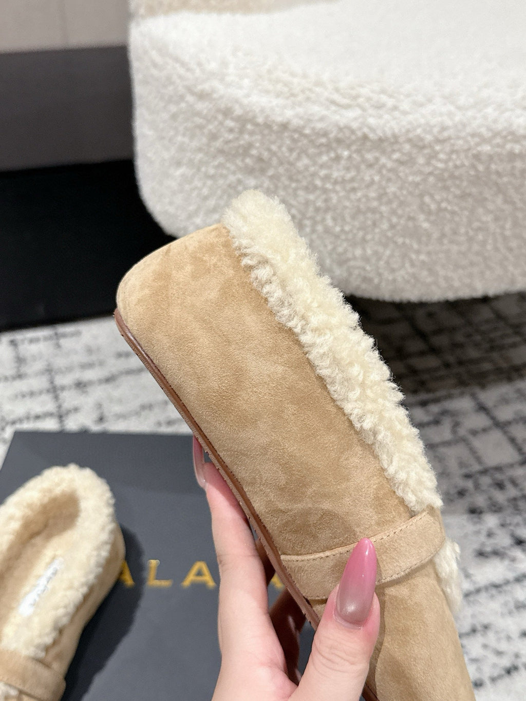 ALAIA 26S  BALLET FLATS IN DARK BEIGE SUEDE AND WOOL