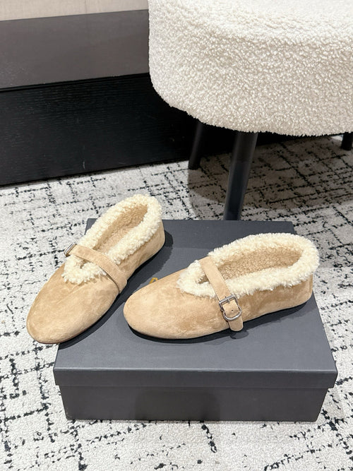 ALAIA 26S  BALLET FLATS IN DARK BEIGE SUEDE AND WOOL