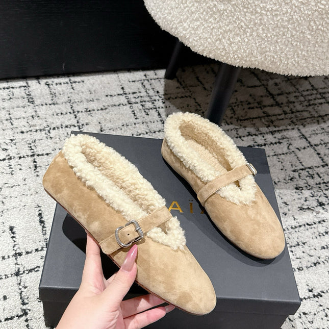 ALAIA 26S  BALLET FLATS IN DARK BEIGE SUEDE AND WOOL
