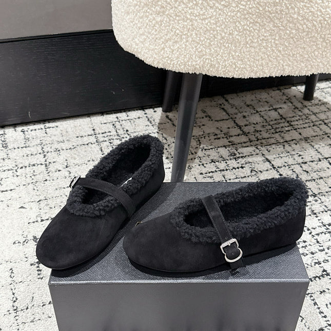 ALAIA 26S  BALLET FLATS IN BLACK SUEDE AND WOOL