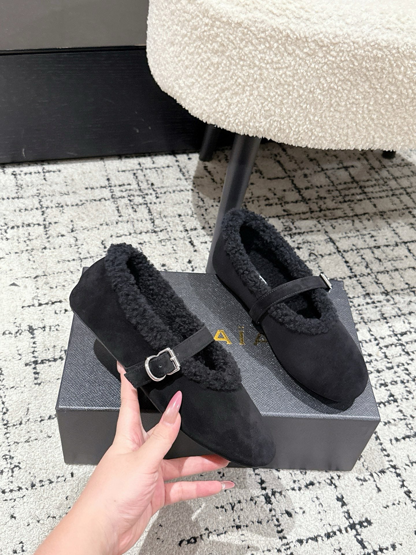 ALAIA 26S  BALLET FLATS IN BLACK SUEDE AND WOOL