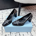 PRADA 26S BOWLING-STYLE HIGH HEELS 70MM IN BLACK CALFSKIN