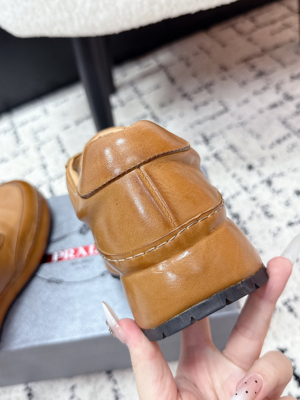 PRADA 26S SNEAKERS IN GOLDEN BROWN SHINY CALFSKIN