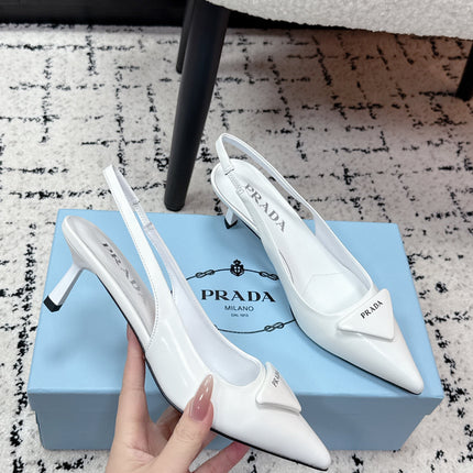 PRADA 26S SLINGBACK PUMPS 60MM IN WHITE PATENT CALFSKIN