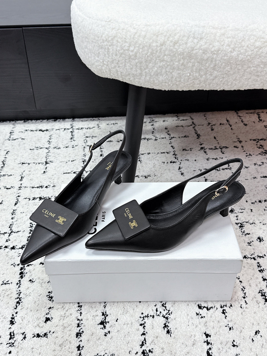 CELINE 26S HIGH-HEEL SLINGBACK 35 MM IN BLACK CALFSKIN