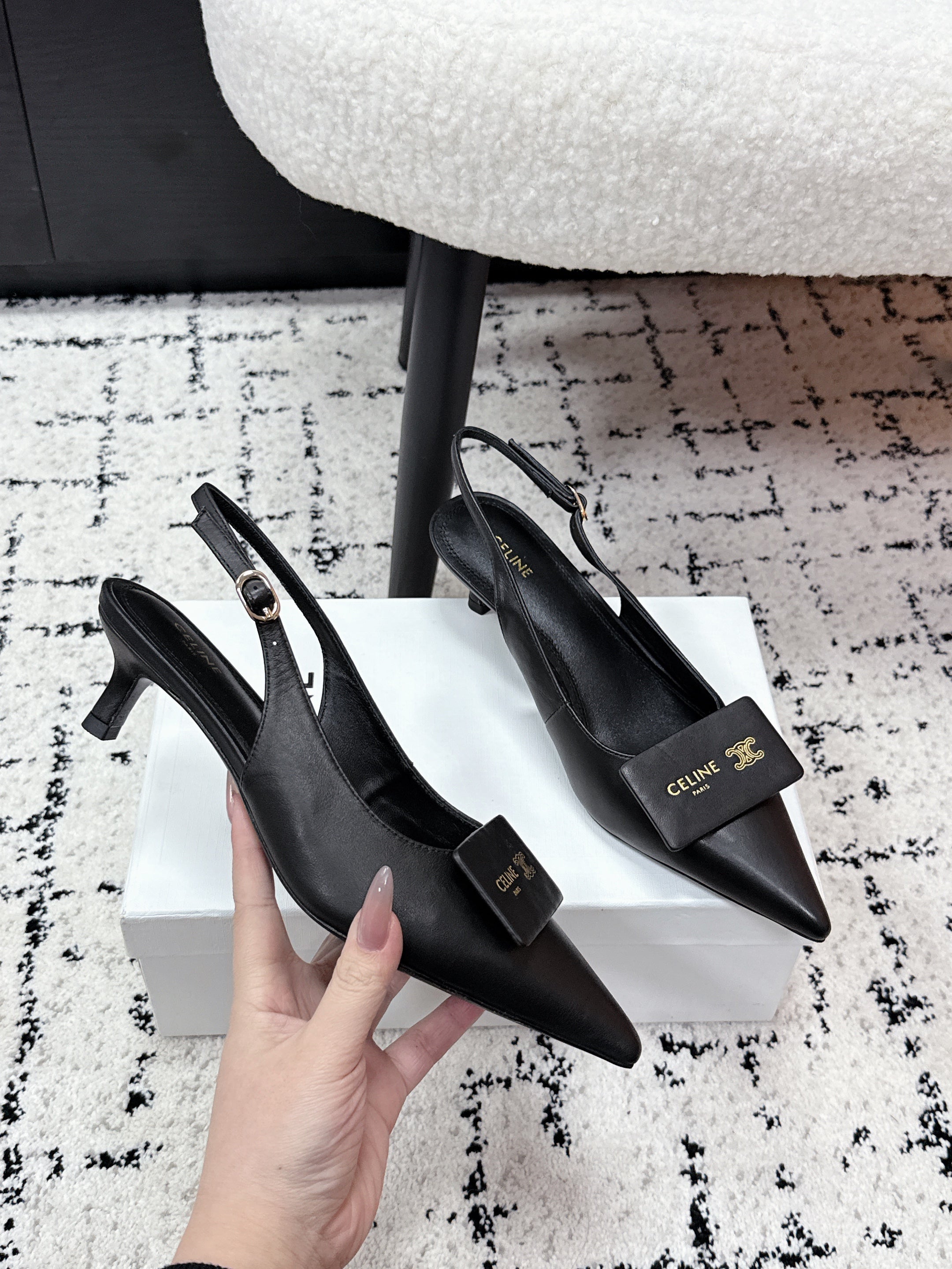 CELINE 26S HIGH-HEEL SLINGBACK 35 MM IN BLACK CALFSKIN