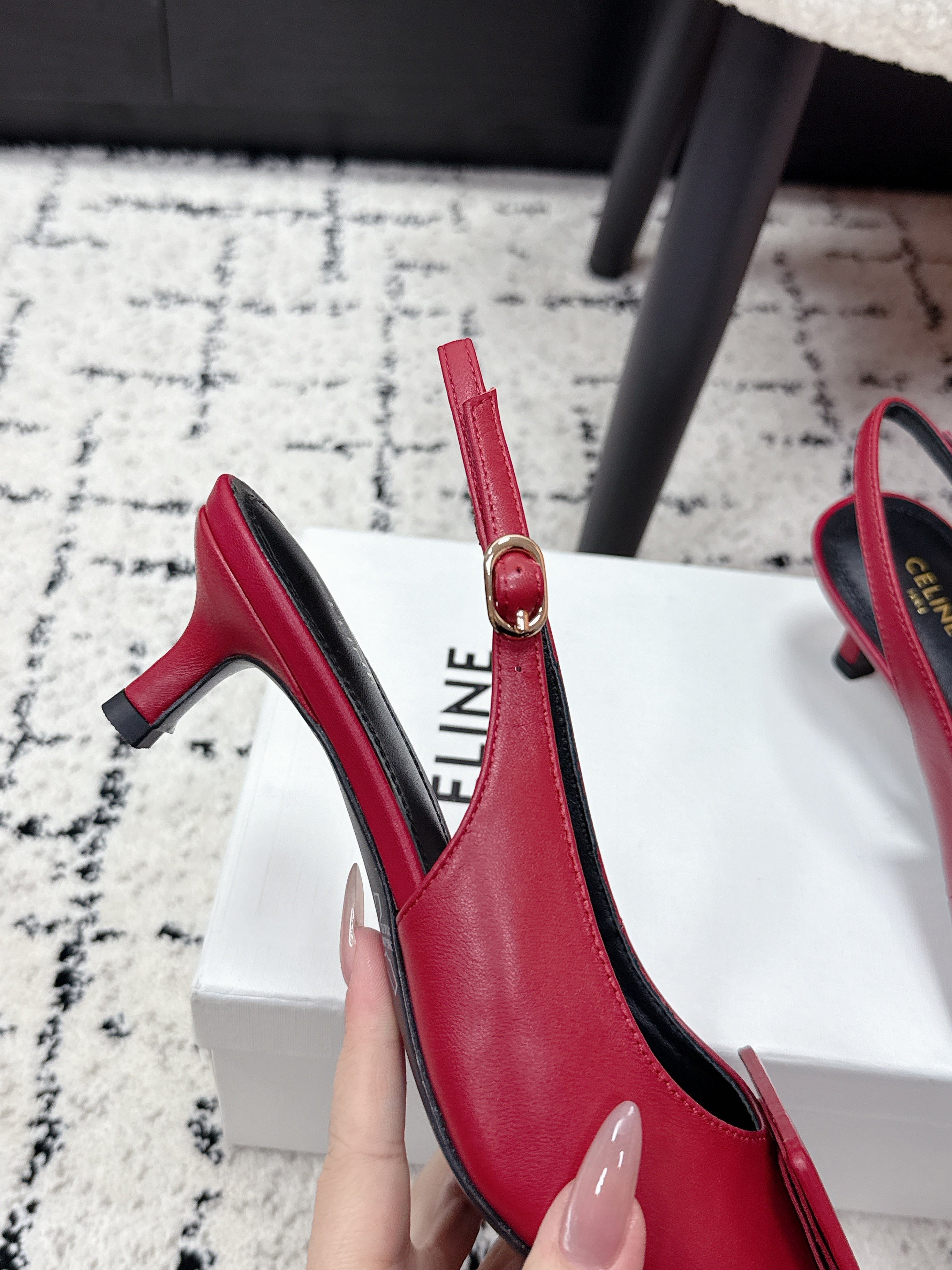 CELINE 26S HIGH-HEEL SLINGBACK 35 MM IN DARK RED CALFSKIN