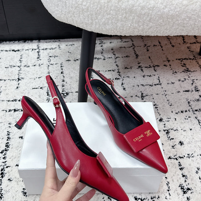 CELINE 26S HIGH-HEEL SLINGBACK 35 MM IN DARK RED CALFSKIN
