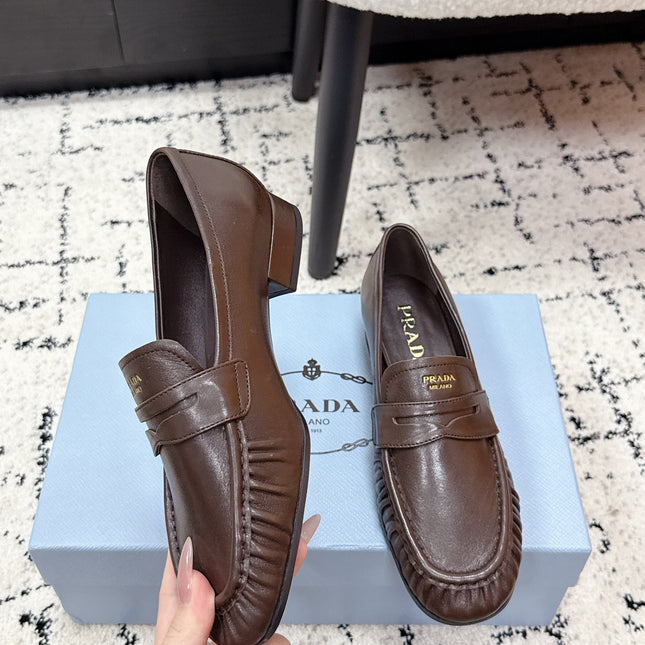 PRADA 26S LOAFERS 25MM IN DARK BROWN CALFSKIN