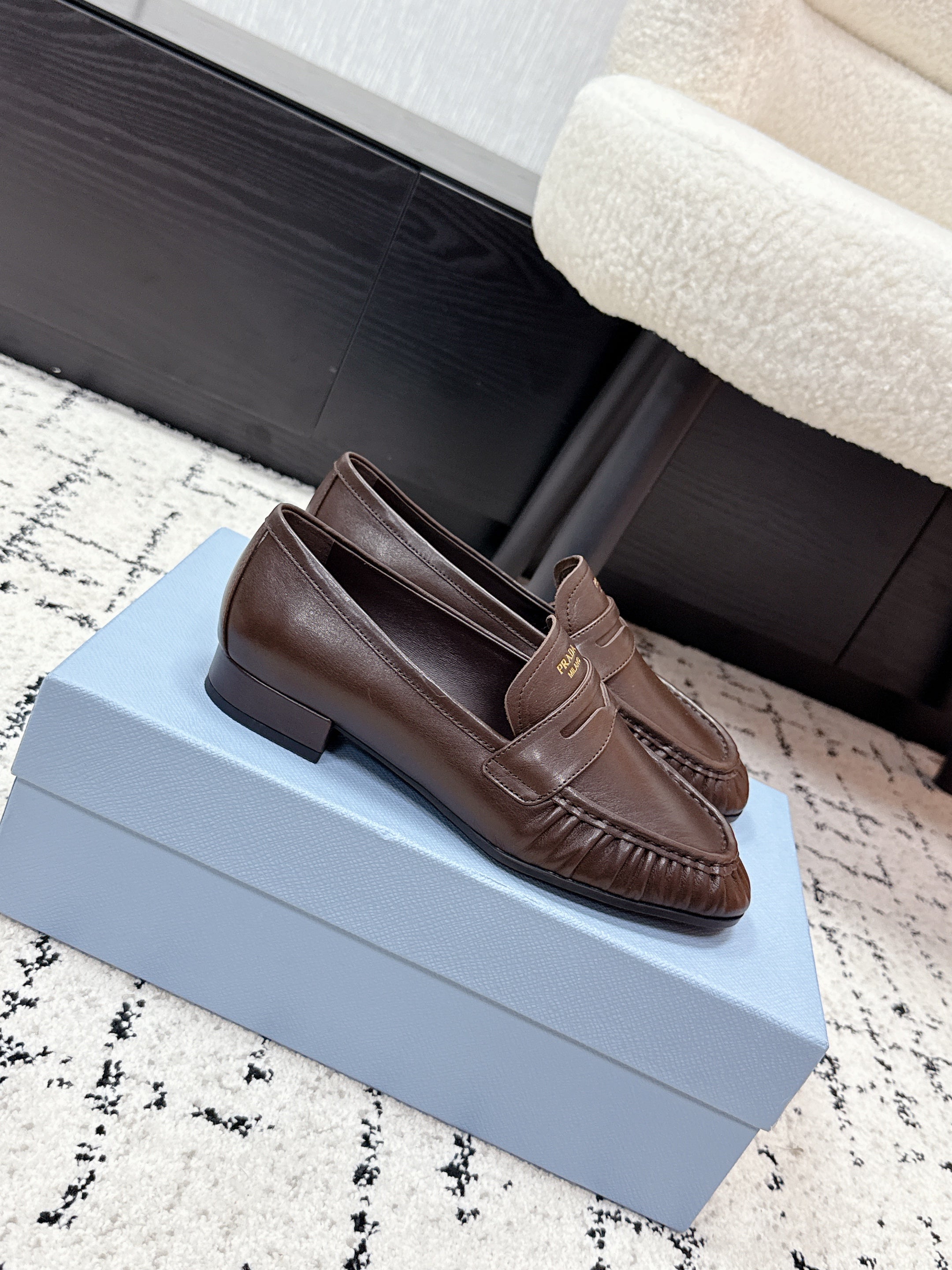 PRADA 26S LOAFERS 25MM IN DARK BROWN CALFSKIN