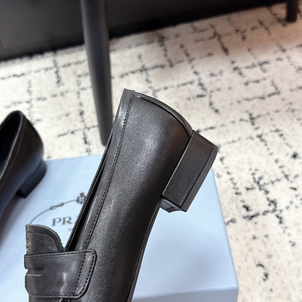 PRADA 26S LOAFERS 25MM IN BLACK CALFSKIN