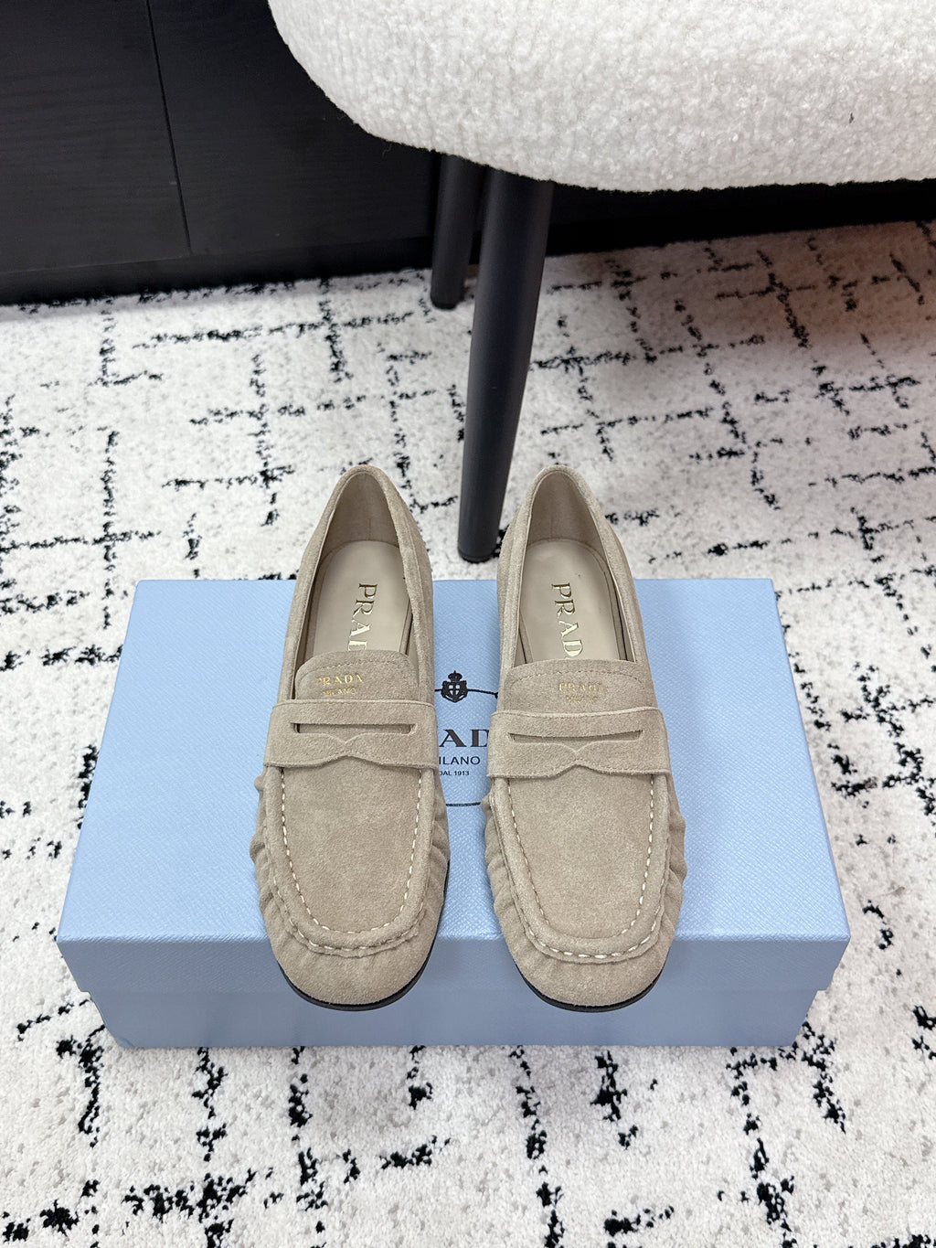 PRADA 26S LOAFERS 25MM IN BEIGE SUEDE