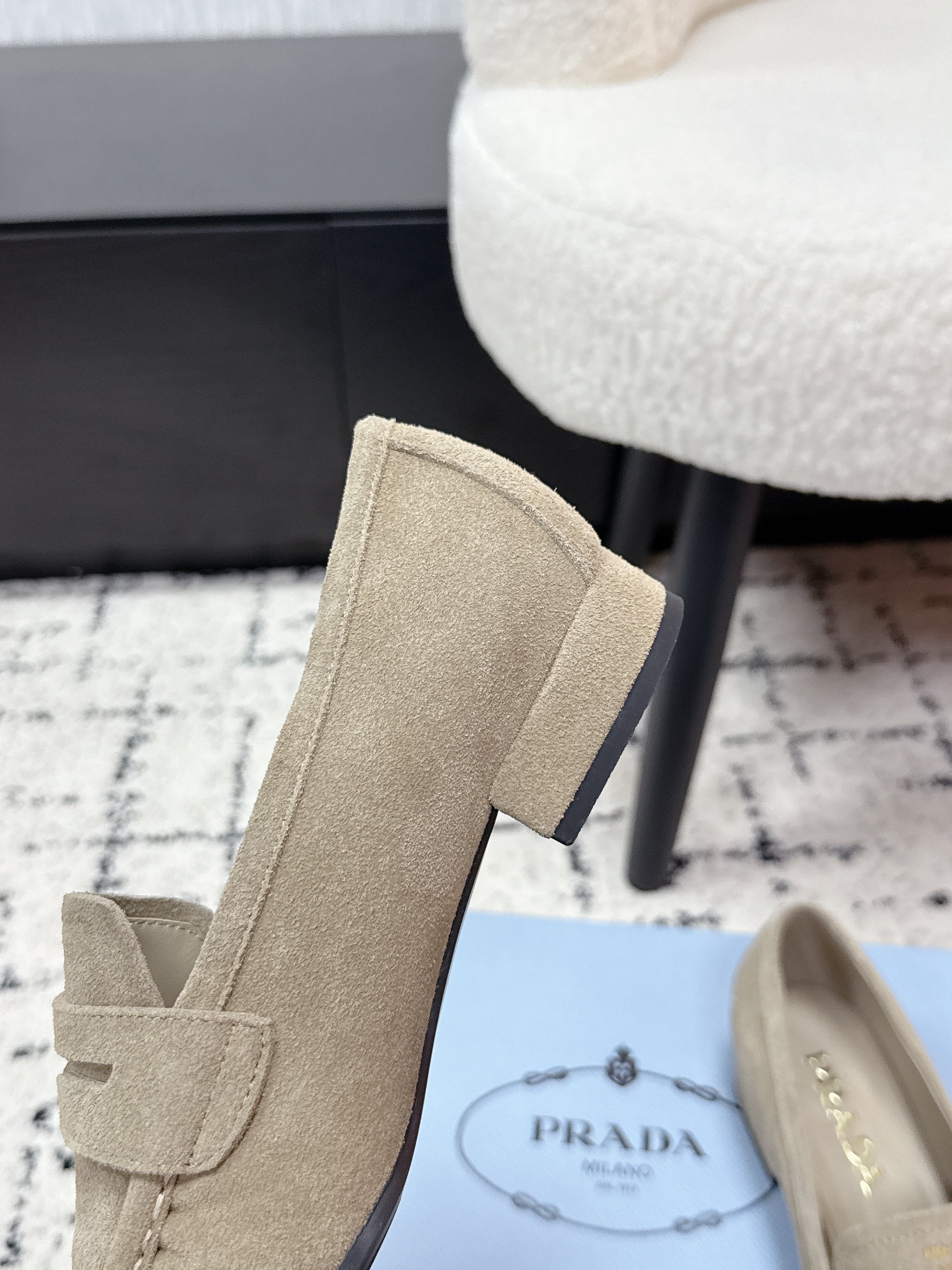 PRADA 26S LOAFERS 25MM IN BEIGE SUEDE